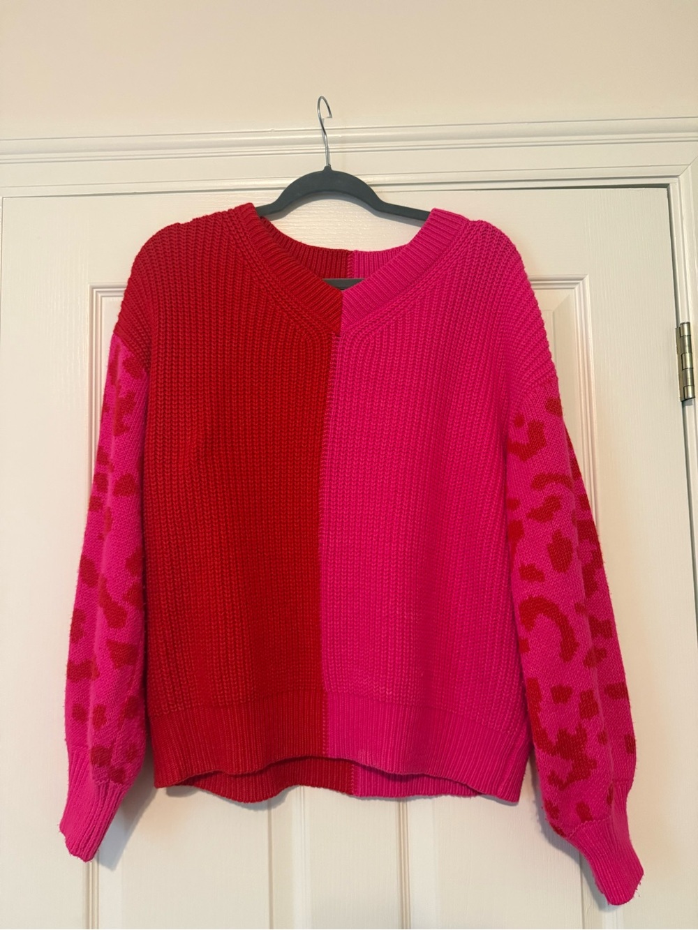 Chunky Two-Tone Red & Hot Pink Sweater